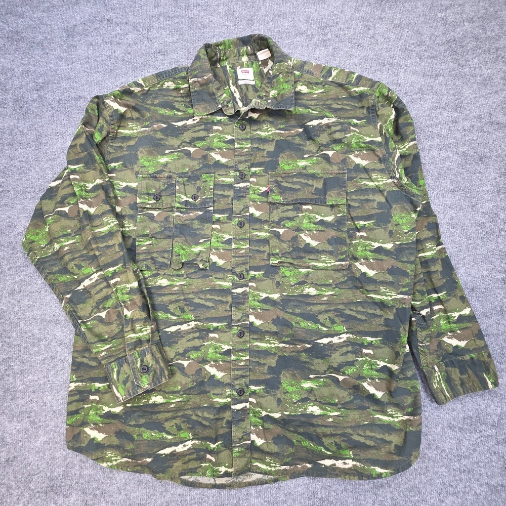 Levis Camo Canvas Shacket Oversized Shirt Men's Large Green Multi Long Sleeve